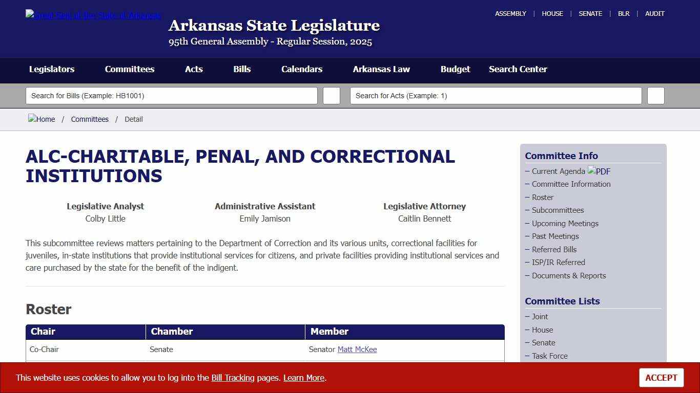 ALC-CHARITABLE, PENAL, AND CORRECTIONAL INSTITUTIONS - Arkansas State Legislature